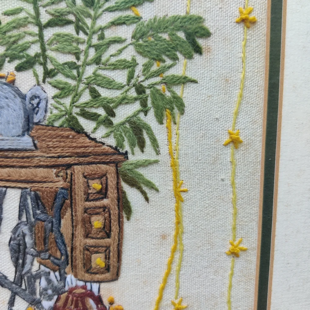 Vintage Victorian Sewing Room Dressmaker Crewel Embroidery Finished Framed 18x15